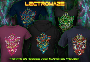 Psywear-604 Lectromaze: psytrance en techno t-shirts jackets en hoodies met zwart licht reactieve neon kleuren